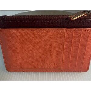 Ted Baker London Card Holder Zip Case Wallet Coral/Burgundy/White Color Block EU